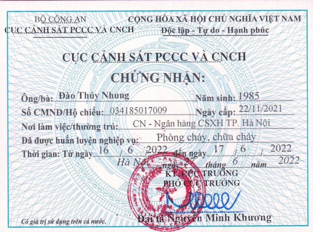 Mẫu chứng nhận PCCC