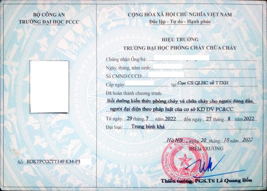 Chứng chỉ người đứng đầu cơ sở kinh doanh theo nghị định 136