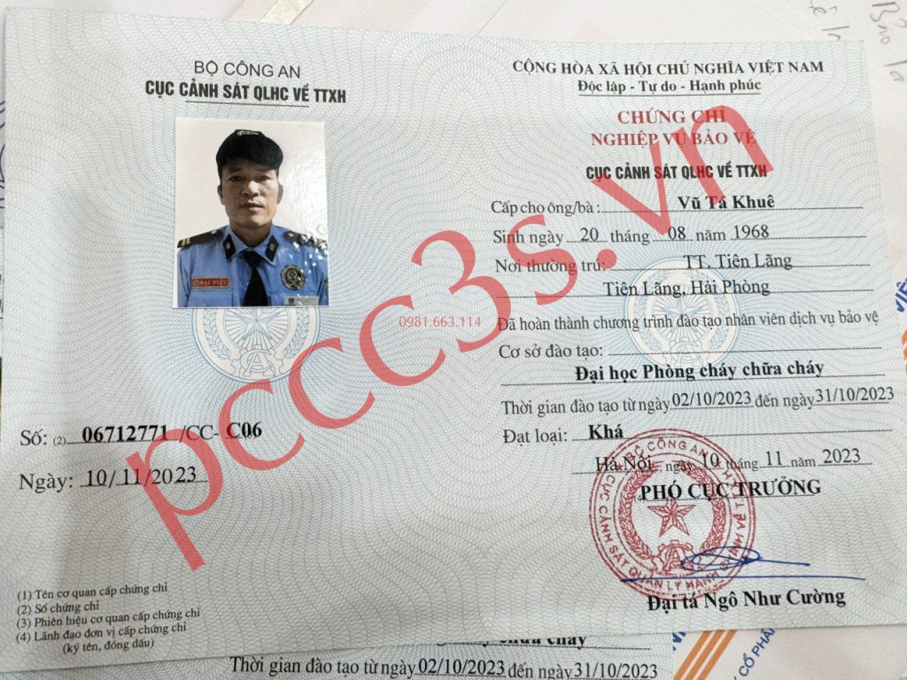 Chứng chỉ nghiệp vụ bảo vệ